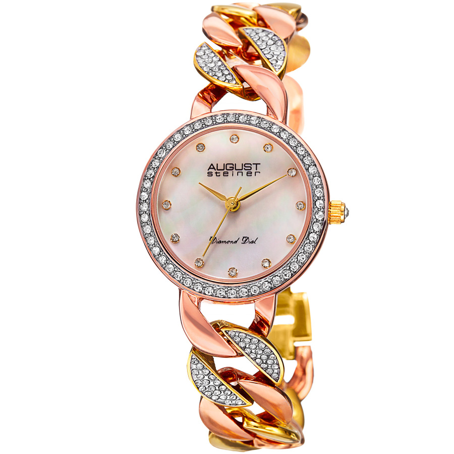 August Steiner Quartz Diamond White Dial Ladies Watch As8190tri In Two Tone  / Gold Tone / Rose / Rose Gold Tone / White