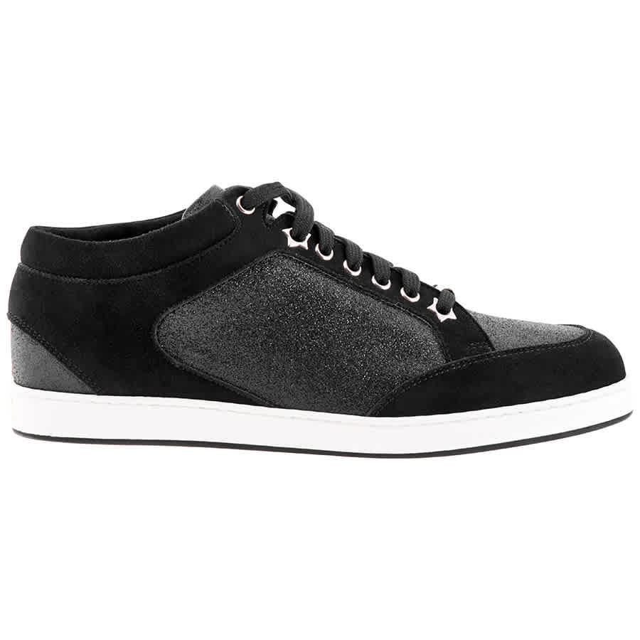 Jimmy Choo Miami Glitter Suede Sneakers, Brand Size 36 (us Size 6) In Black,gold Tone,white