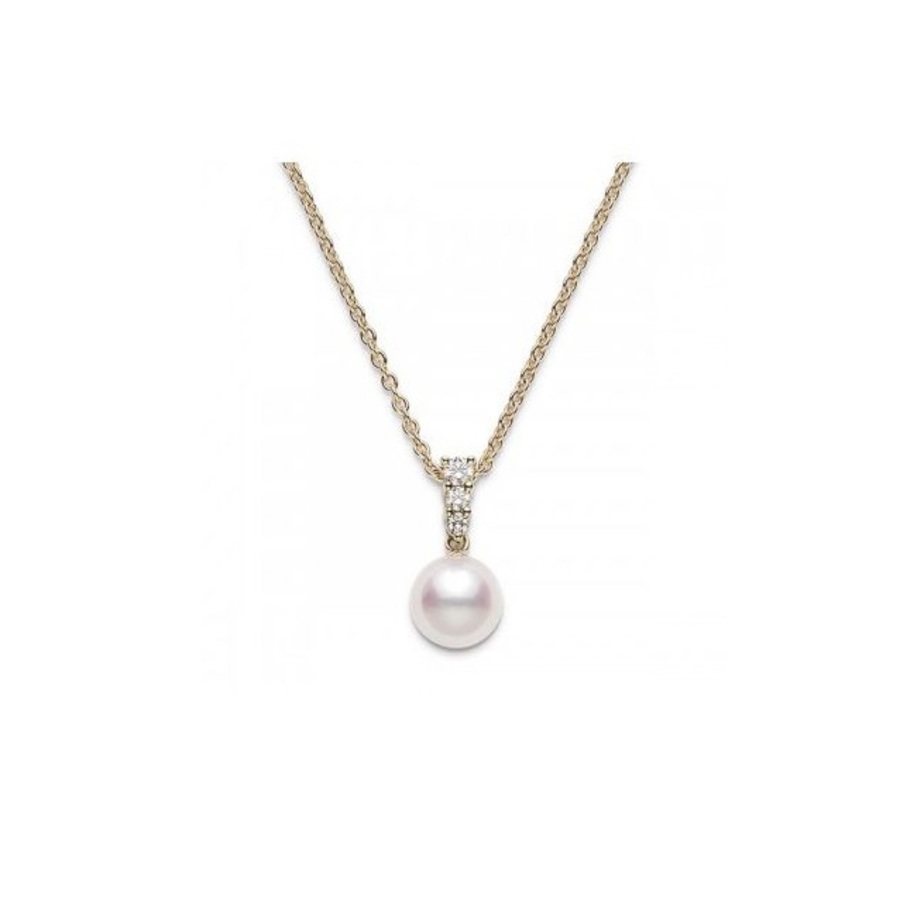 Mikimoto Morning Dew 8mm Akoya Pearl & Diamond Pendant Necklace In 18k Yellow Gold