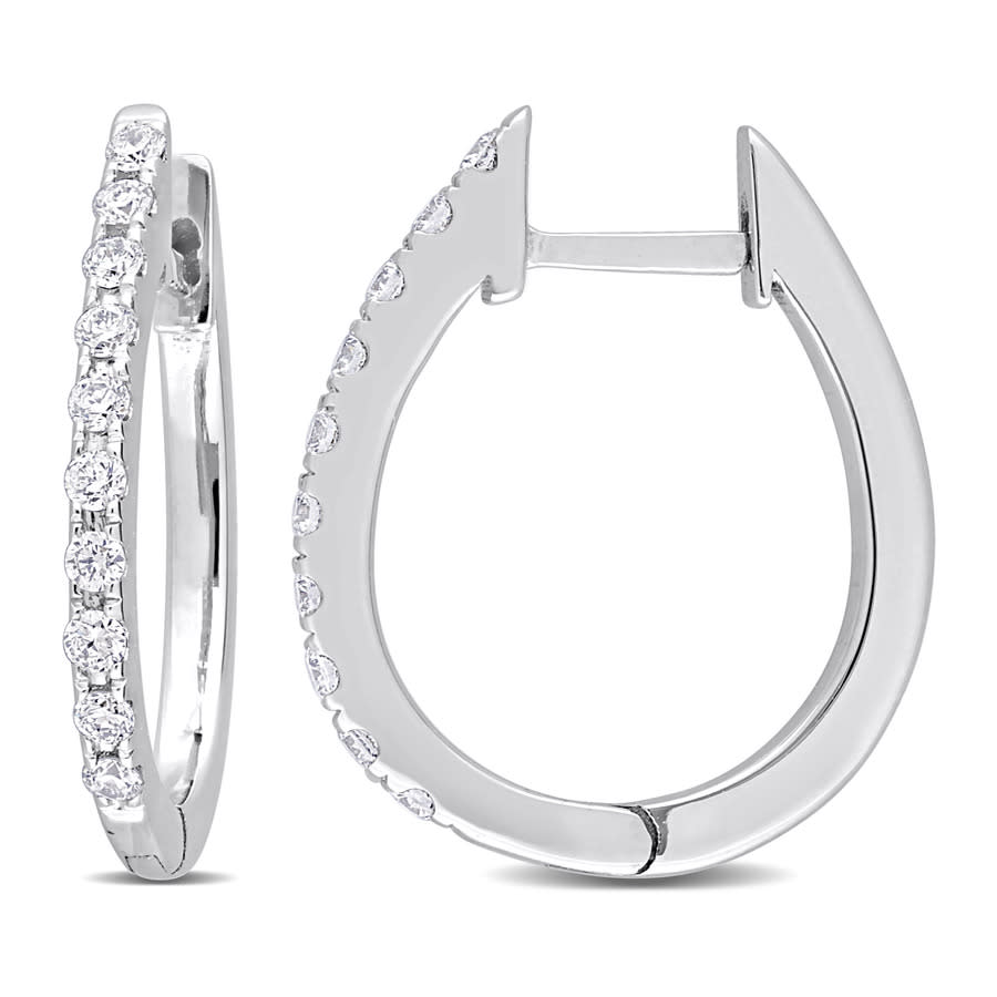 Amour 1 Ct Tdw Diamond Hoop Earrings In 14k White Gold