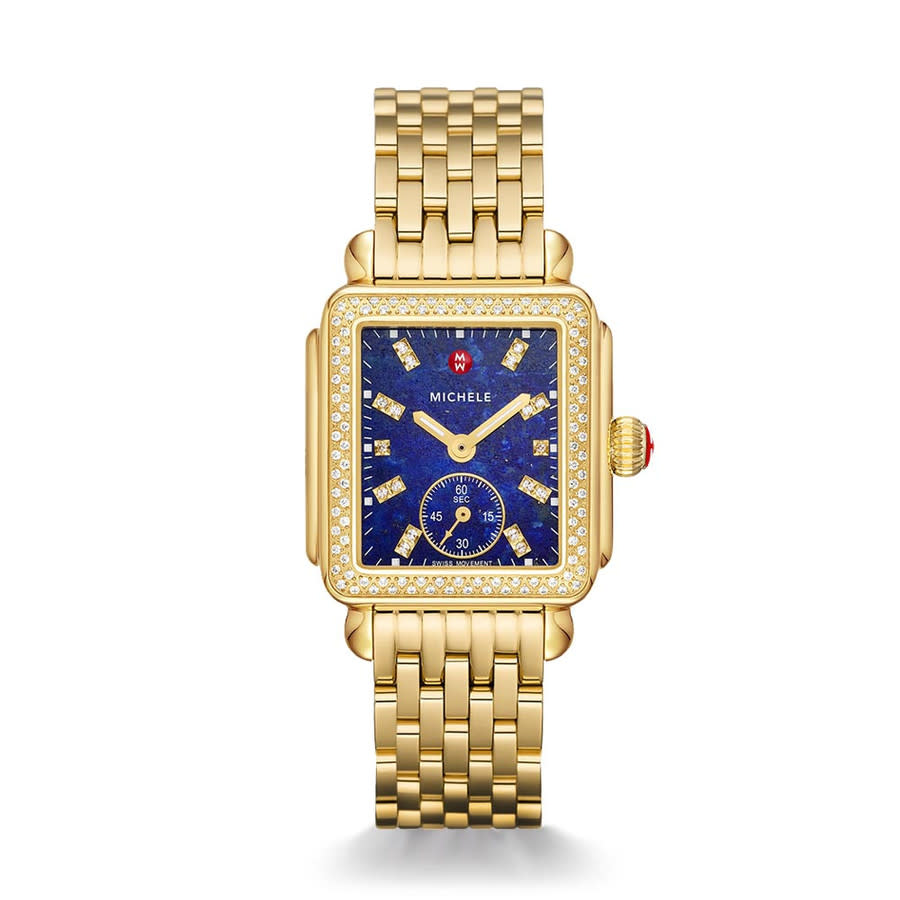 Michele Deco Mid Watch, 29mm In Blue / Gold Tone / Yellow