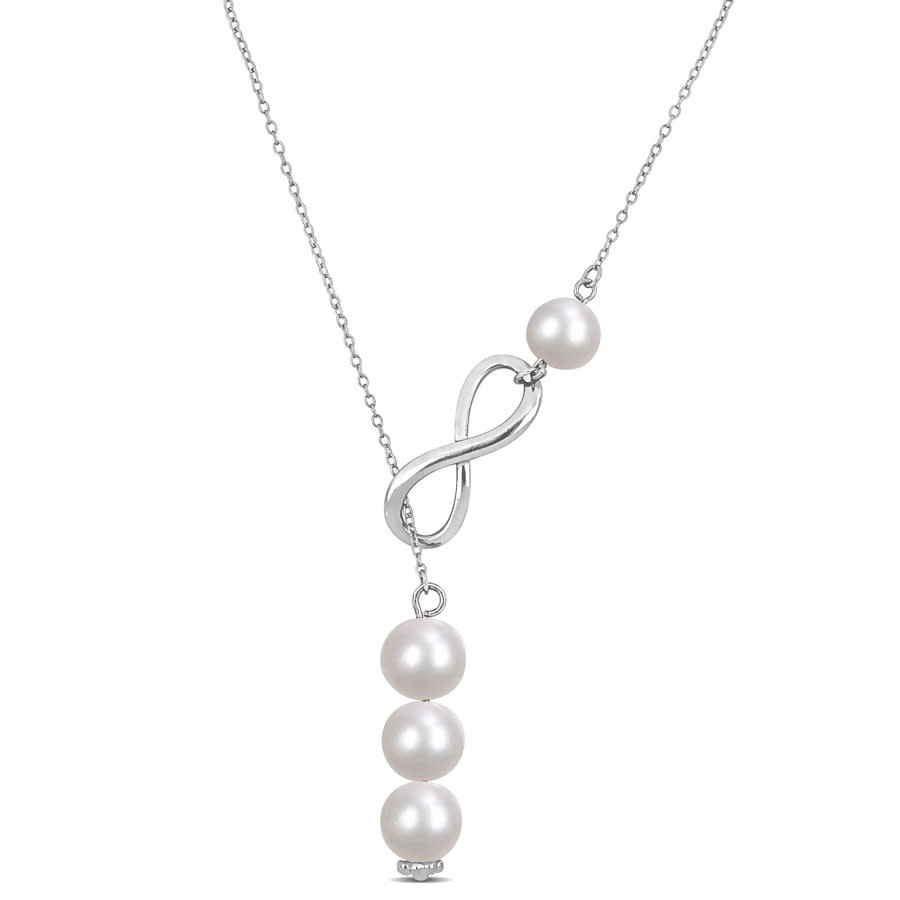 Amour 8-9 Mm Cultured Freshwater Pearl Infinity Lariat Necklace In Sterling Silver In White