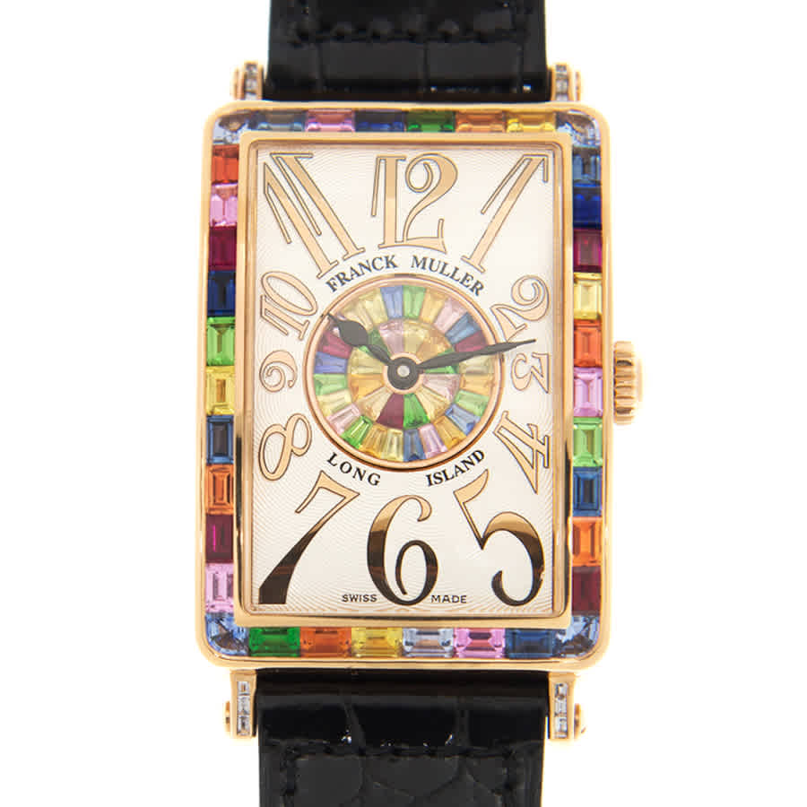 Shop Franck Muller Long Island Rainbow Quartz Diamond Unisex Watch 952qzrelqtrsaibag1pbag(5n) In Black / Gold / Rainbow / Rose / Rose Gold