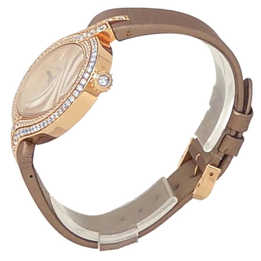 Shop Cartier Delices Brushed Pink Gold Dial Ladies Watch Wg800020 In Blue / Gold / Pink / Rose / Rose Gold