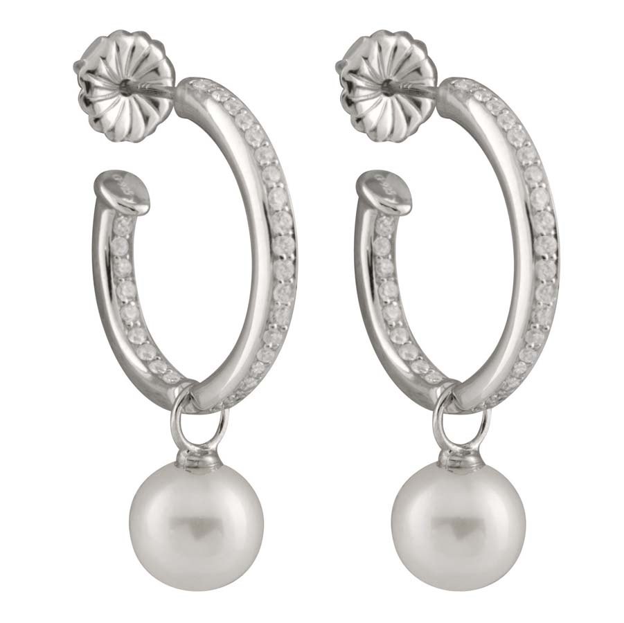 Bella Pearl White Freshwater Pearl Sterling Silver Open Hoop Earrings Esr-192 In Silver Tone,white