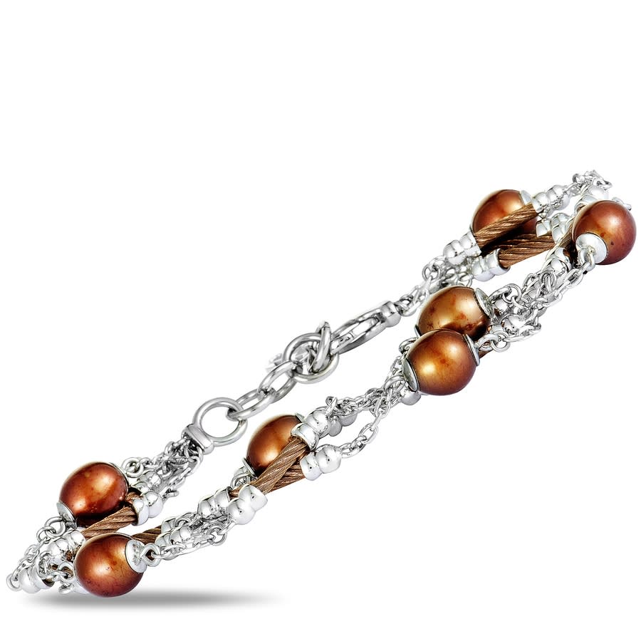 CHARRIOL CHARRIOL PEARL STAINLESS STEEL AND BRONZE PVD BROWN PEARLS BRACELET