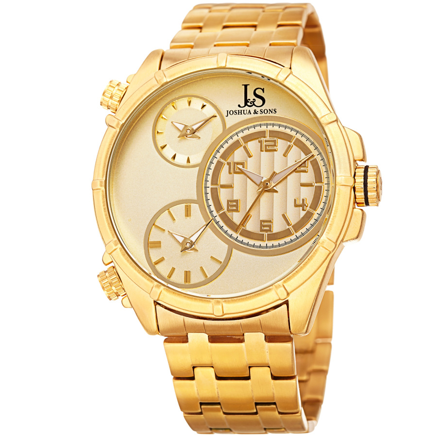 JOSHUA AND SONS QUARTZ GOLD (TRIPLE TIME) DIAL MENS WATCH JX128YG