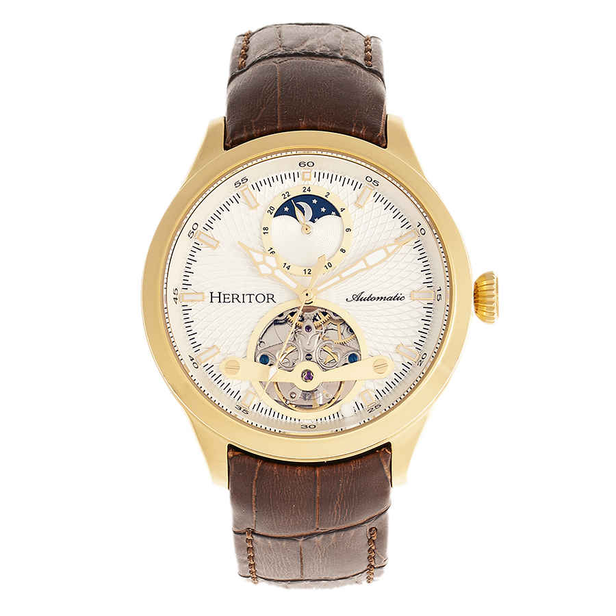 Heritor Gregory Automatic White Dial Mens Watch Hr8103 In Brown,gold Tone,white