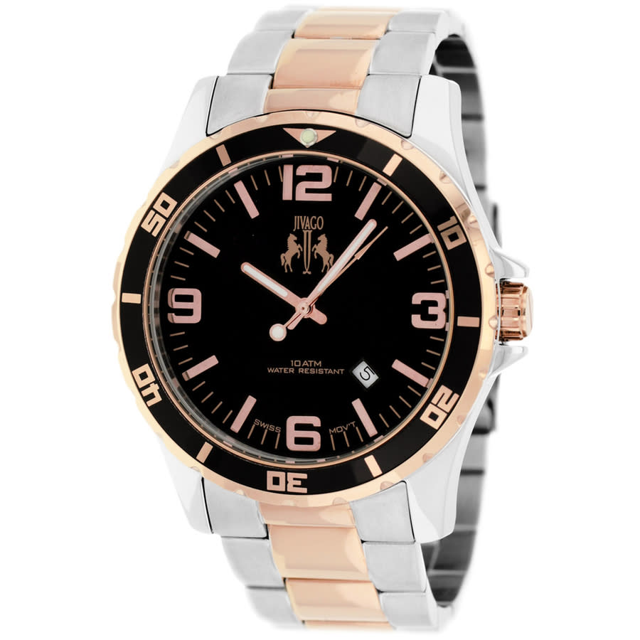 Jivago Ultimate Quartz Black Dial Mens Watch Jv6118 In Two Tone  / Black / Gold Tone / Rose / Rose Gold Tone