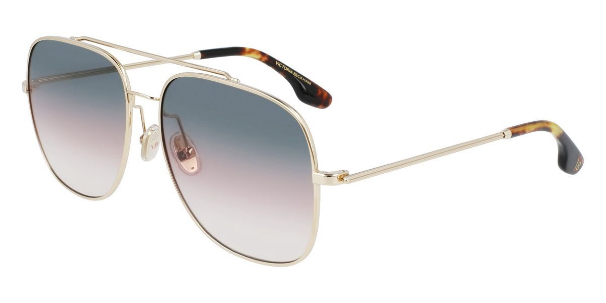 VICTORIA BECKHAM GOLD/PETROL/SAND AVIATOR LADIES SUNGLASSES VB215S 756 59