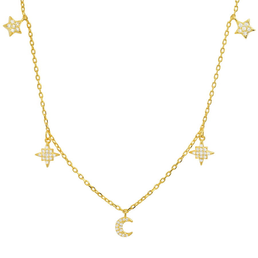 Kylie Harper Gold Over Silver Dangling Diamond Cz Celestial Charm Necklace In Gold-tone