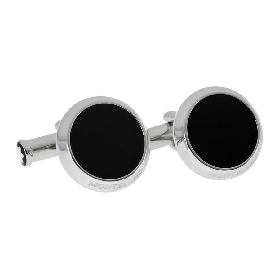 Montblanc Iconic Stainless Steel Black Onyx Cufflinks 112896 In Black,silver Tone