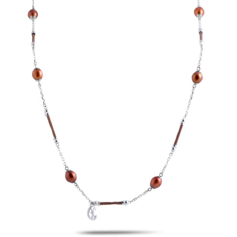Charriol Pearl Stainless Steel Bronze Pvd Brown Pearls Long Necklace In Multi-color