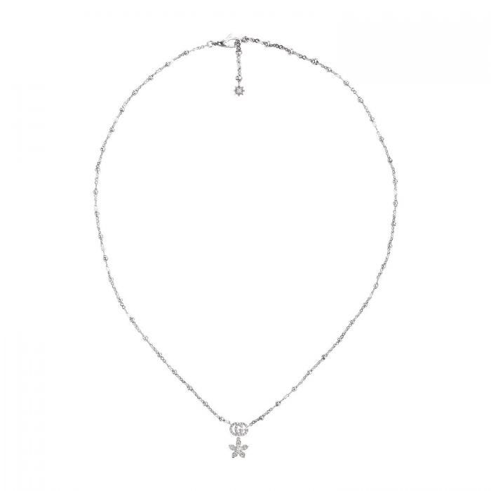 Gucci Flower And Double G Necklace With Diamonds In Gold / Gold Tone / White