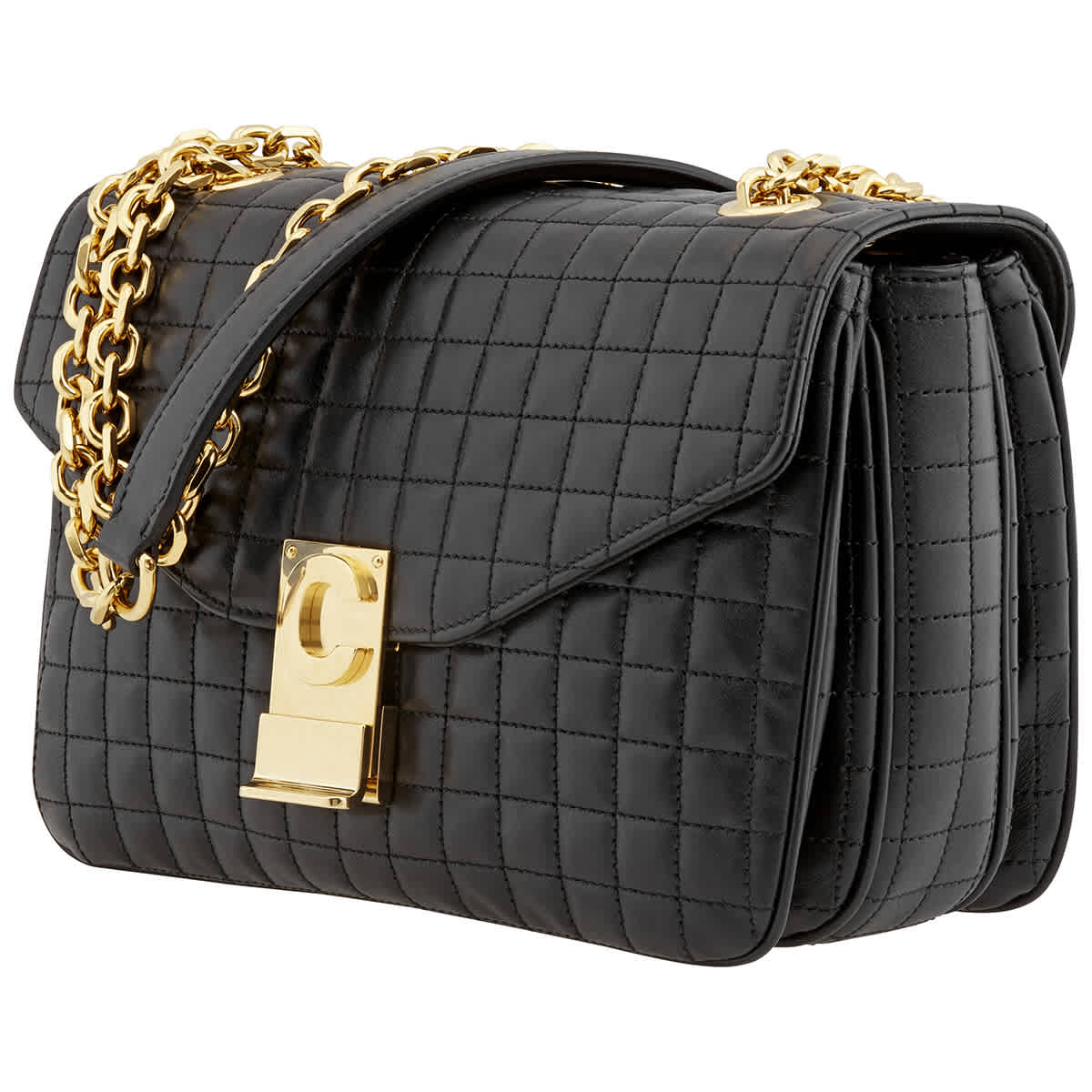 Celine Medium C In Quilted Calfskin Black Shoulder Bag In Black,gold Tone