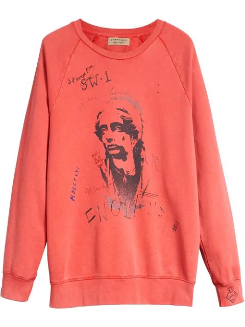 Burberry Portrait Print Cotton Sweatshirt In Bright Military Red