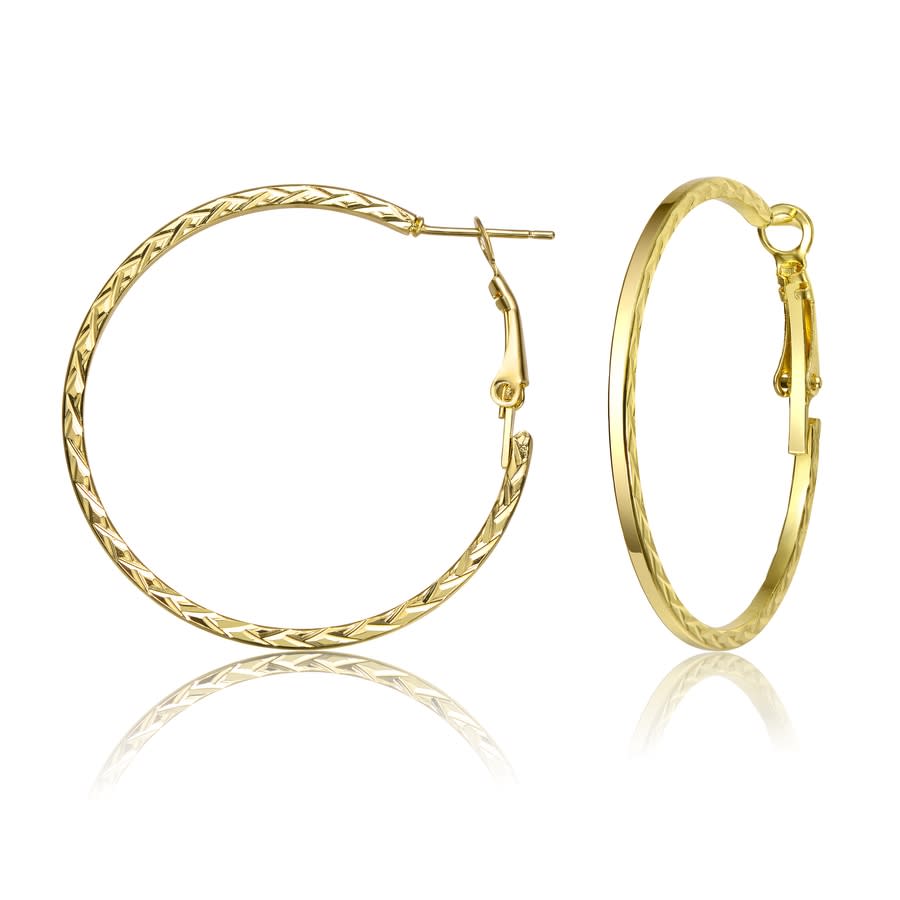 Shop Rachel Glauber Textured Rope Round Hoop Earrings In Gold-tone