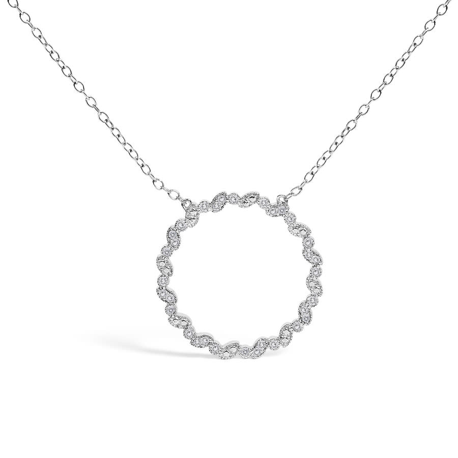 Haus of Brilliance .925 Sterling Silver 1/7 Cttw Lab Grown Diamond Beaded Love Circle Pendant Necklace - Size 18 Inches