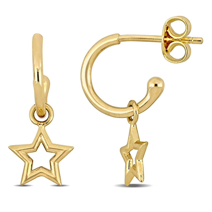 Amour Star Charm Hoop Earrings In 14k Yellow Gold