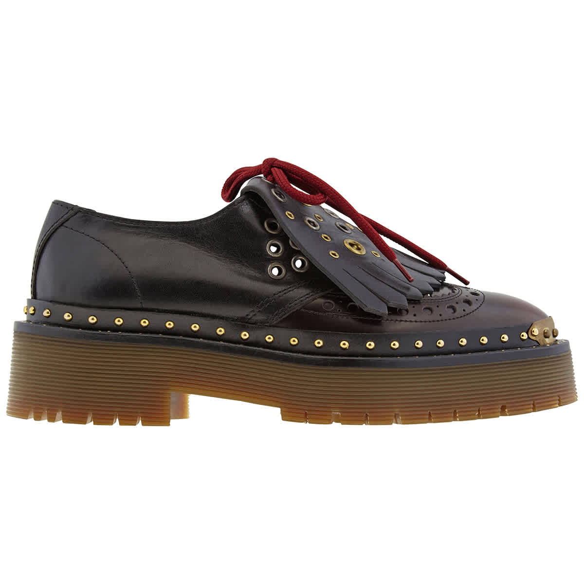 Click to view more detailed imagery on our partner's website Burberry Two Tone Brogue Leather Bissett Fringe Detail Lace Up Platform