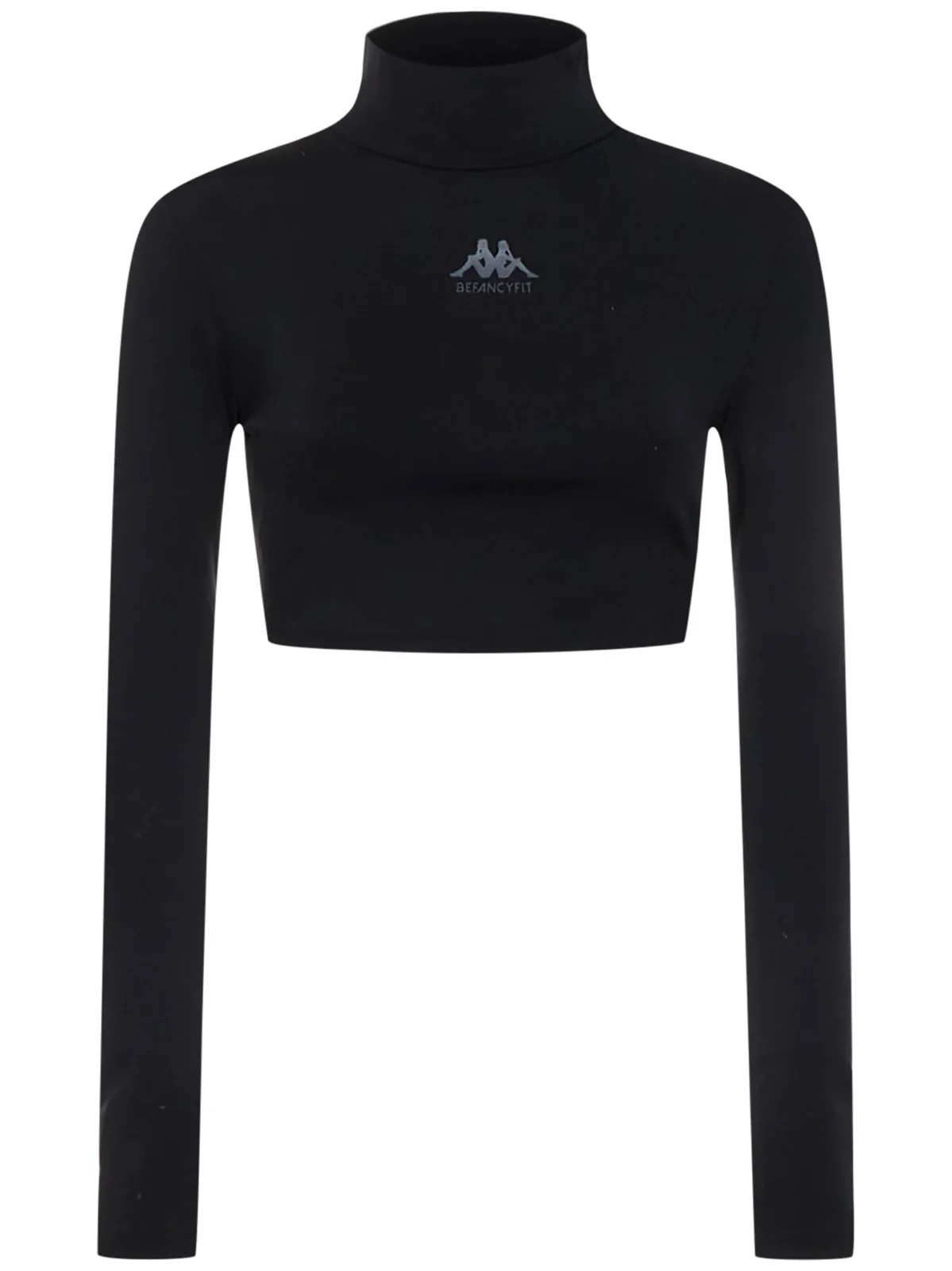 KAPPA X BEFANCYFIT LADIES BLACK TURTLENECK CUT-OUT CROPPED STRETCH TOP