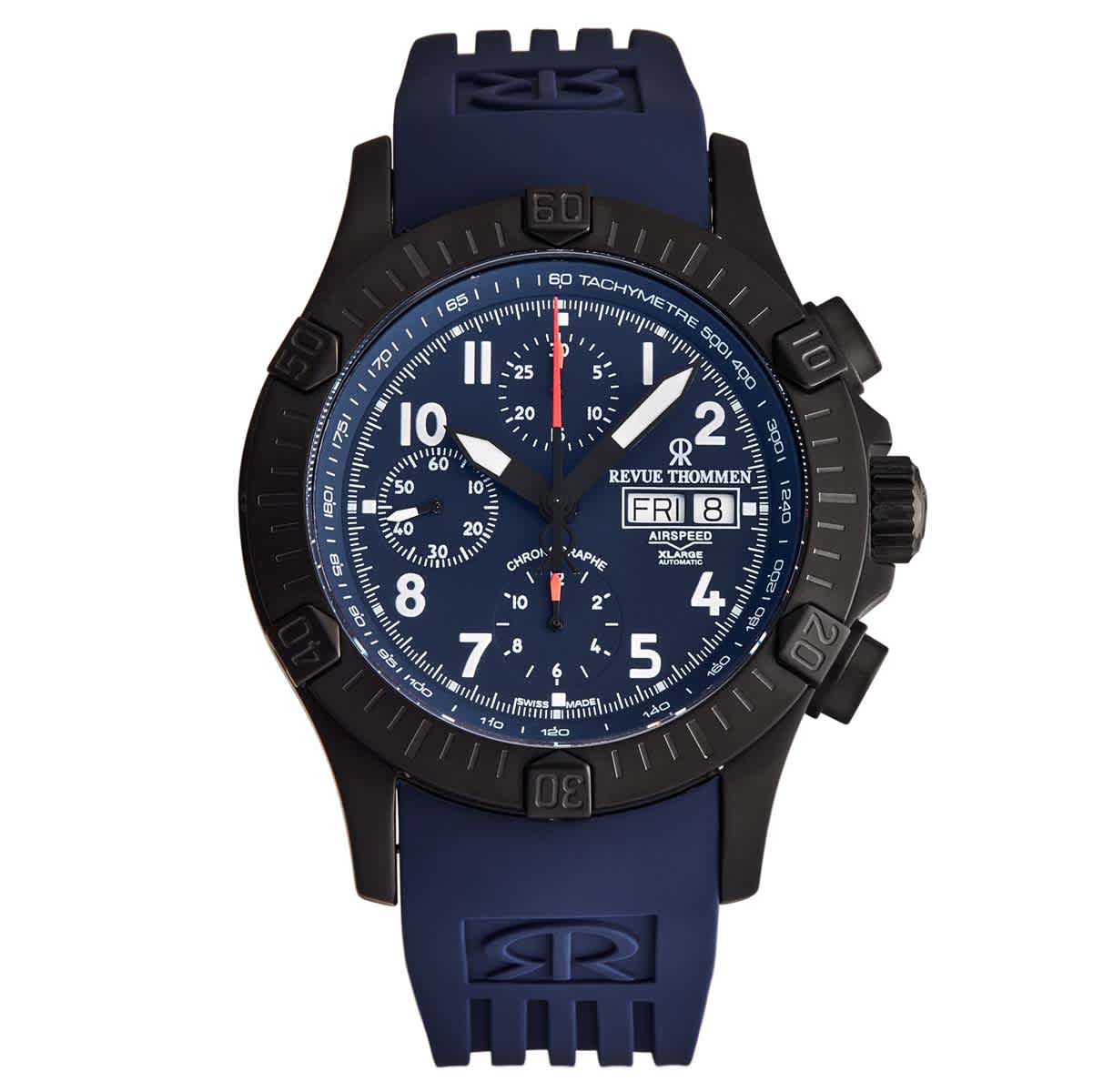 Revue Thommen Air Speed Chronograph Automatic Blue Dial Mens Watch 16071.6875 In Black / Blue
