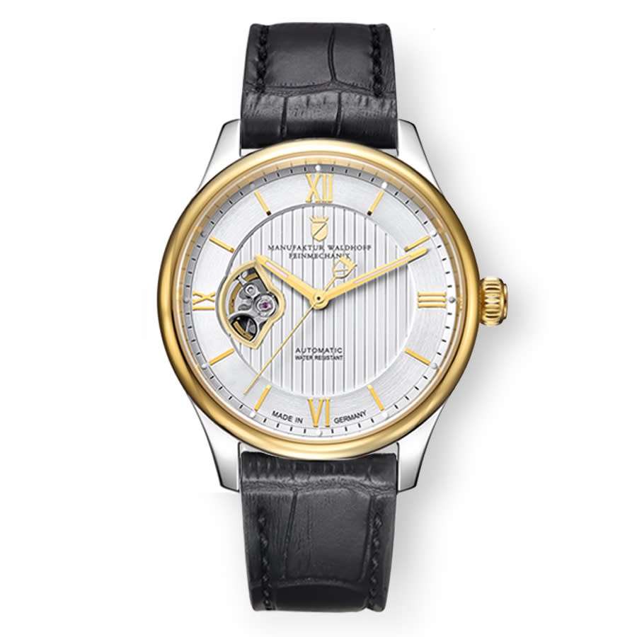 Waldhoff Regent Automatic Silver Dial Mens Watch 02f In Black,gold Tone,silver Tone,yellow