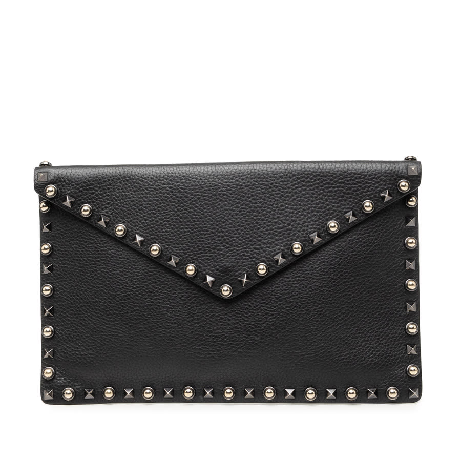 Pre-owned Valentino Grained Calfskin Rockstud Envelope Clutch Ladies QIN9VUSTCPXAEETR