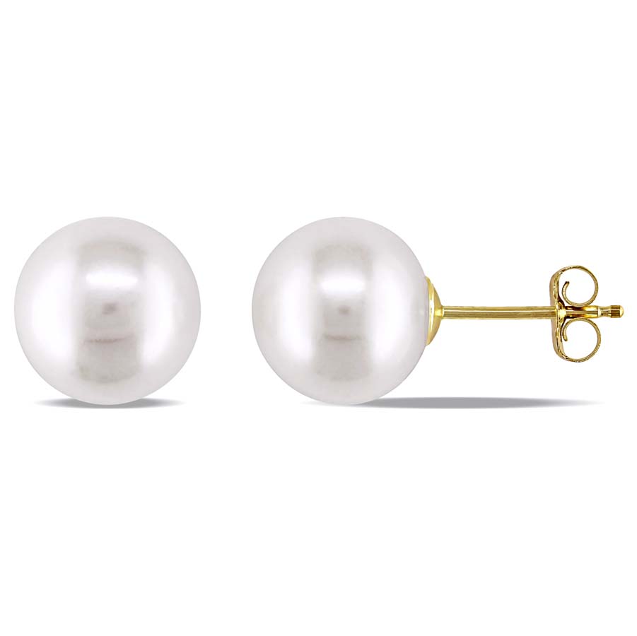 Amour Ladies White Freshwater Cultured Pearl Stud Jms003116 In Gold / White / Yellow