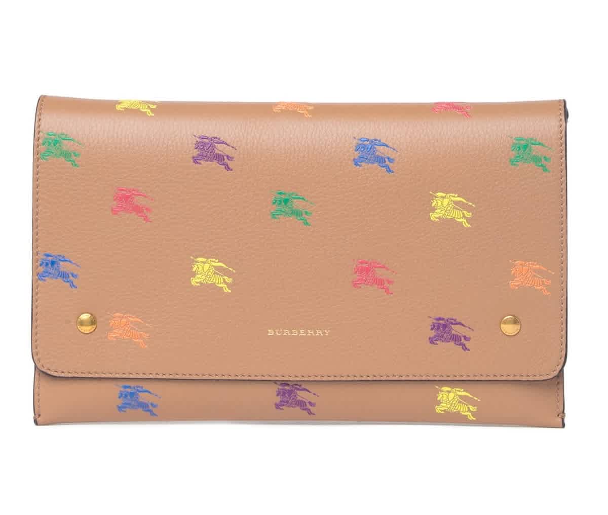 Burberry Light Camel Logo Foldover Clutch In Yellow