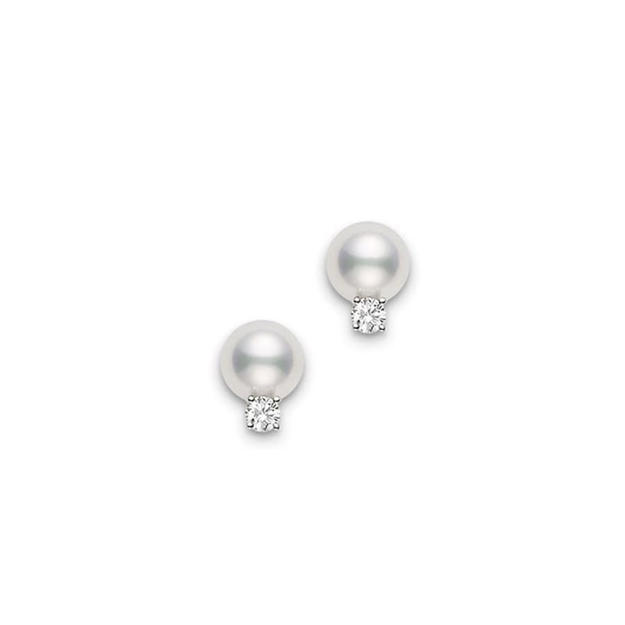 Mikimoto Pearl Studs With Diamonds A+ D0.06 Carat 18 Karat White Gold Pes602dw
