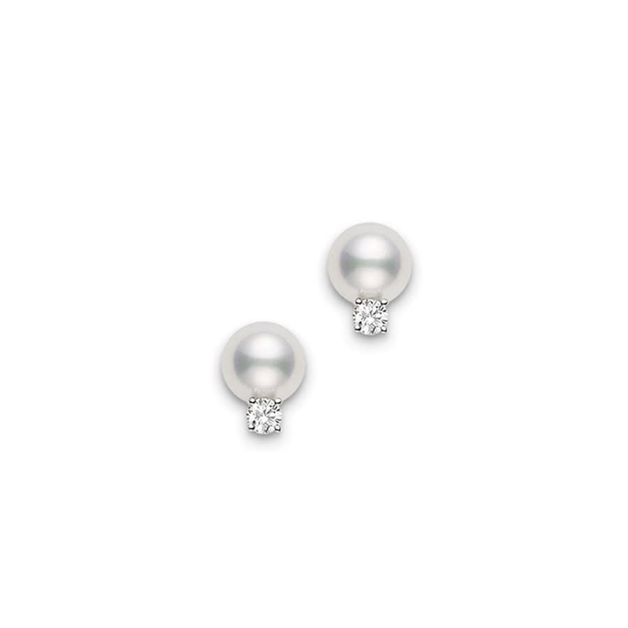 Mikimoto Pearl Studs With Diamonds A+ D0.06 Carat 18 Karat White Gold Pes602dw In White