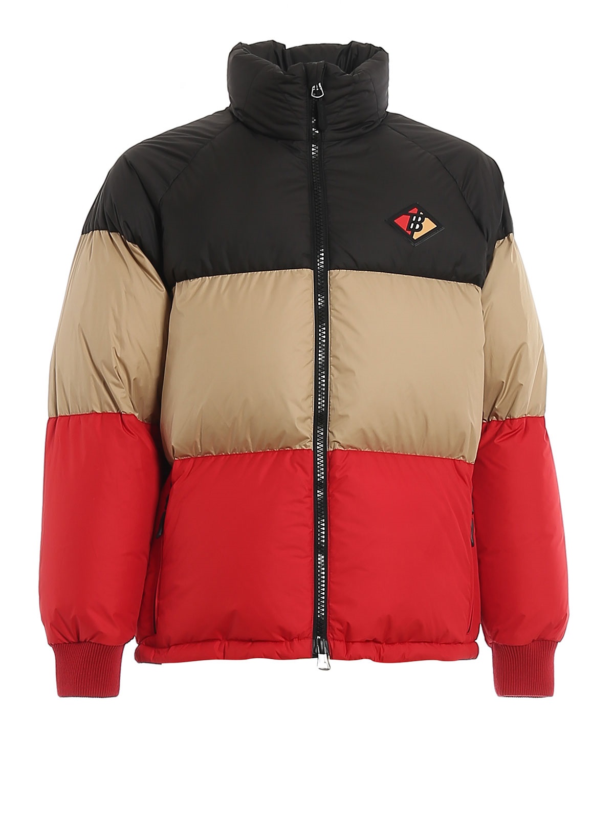 Burberry Colour-block Logo-patch Puffer Jacket In Black