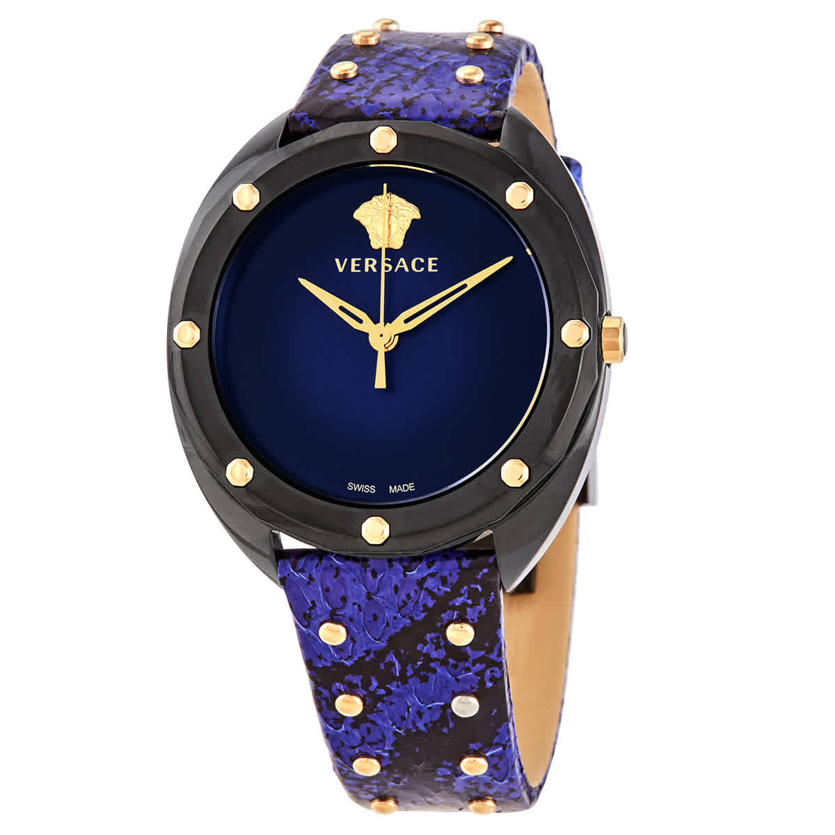 Versace Shadov Quartz Black Dial Ladies Watch Vebm00418 In Black / Blue / Gold Tone / Yellow