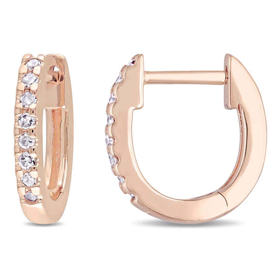 Amour 1/10 Ct Tw Diamond Hoop Earrings In 10k Rose Gold In Gold / Rose / Rose Gold / White