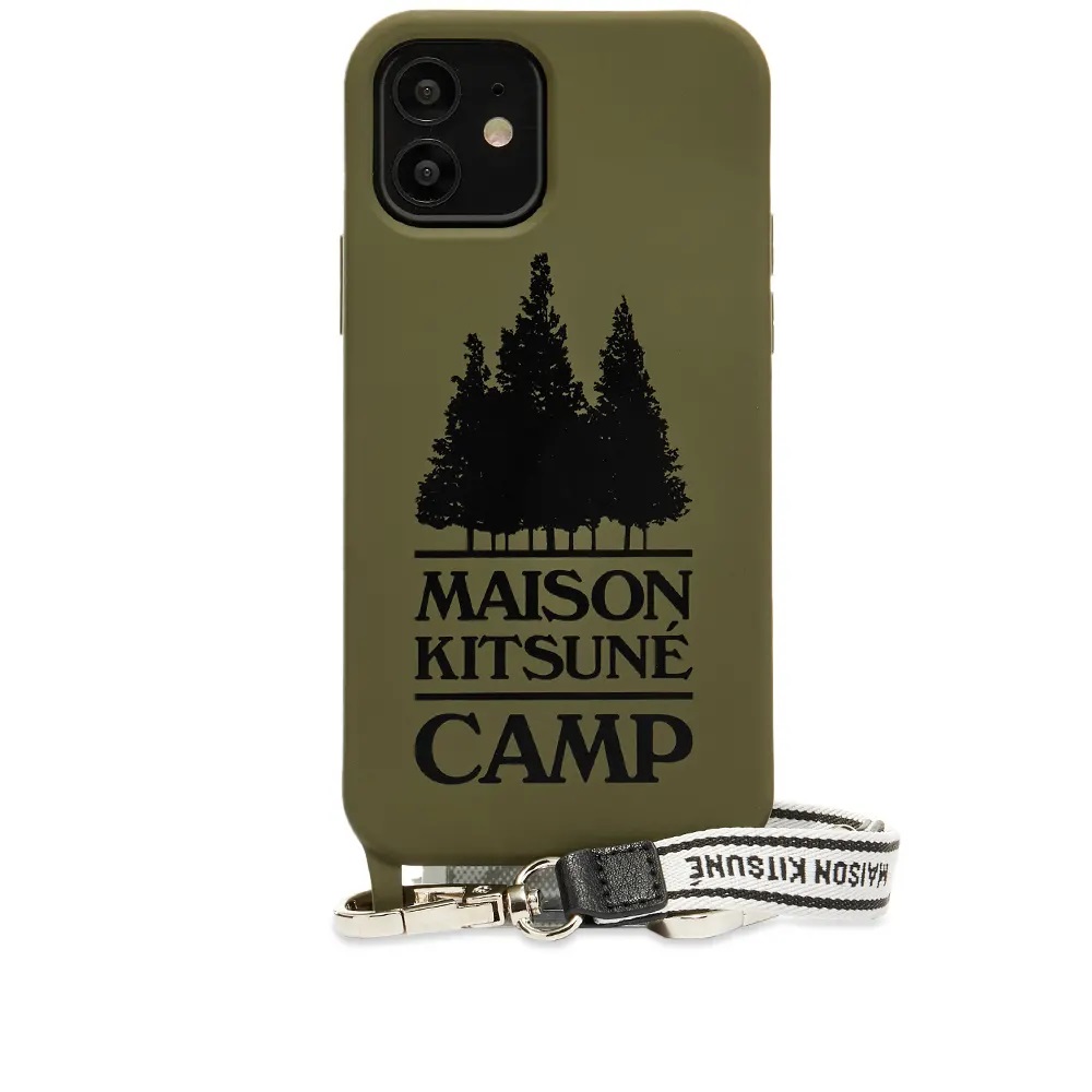 Maison Kitsuné Camp Logo Iphone 12 Case With Strap In Dark Khaki