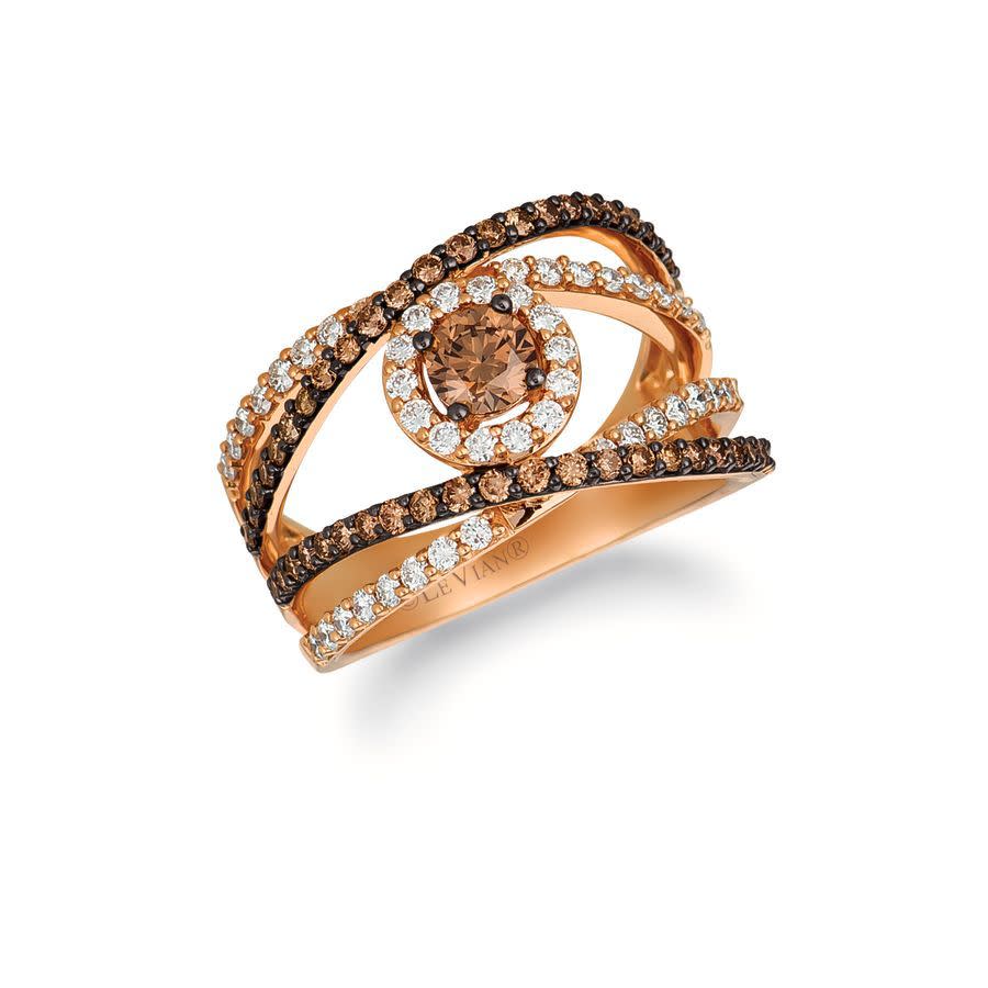 Le Vian Ladies Chocolate Diamonds Fashion Ring In 14k Strawberry Gold In Brown