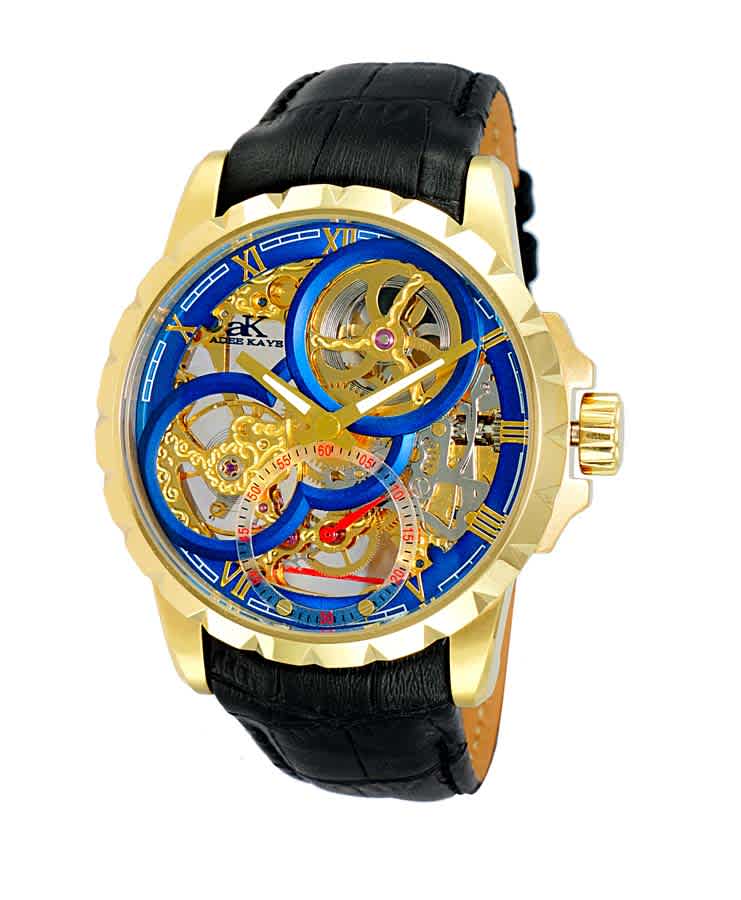 Adee Kaye Ak5664 Blue Dial Mens Watch Akj5664-0mgbu In Black,blue,gold Tone,yellow