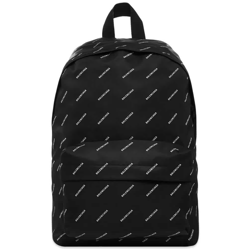 Balenciaga Explorer Black / White Backpack With All Over Logo In Black,white