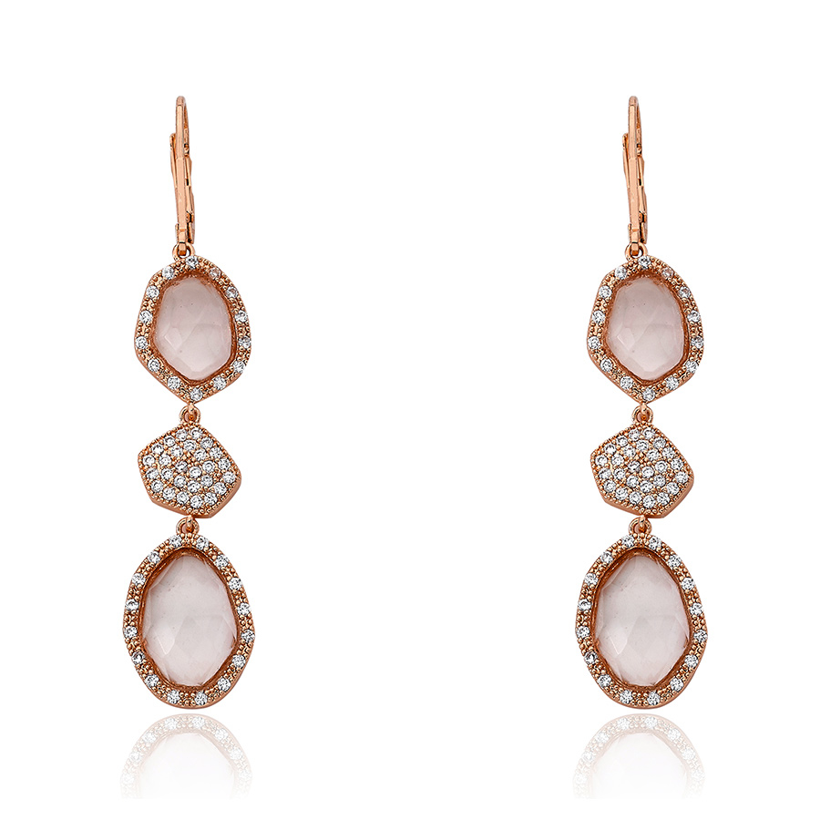 Riccova City Lights Rose Gold Plated Cz & Faceted Glass Dangle Leverback Earring In Gold Tone,pink,rose Gold Tone