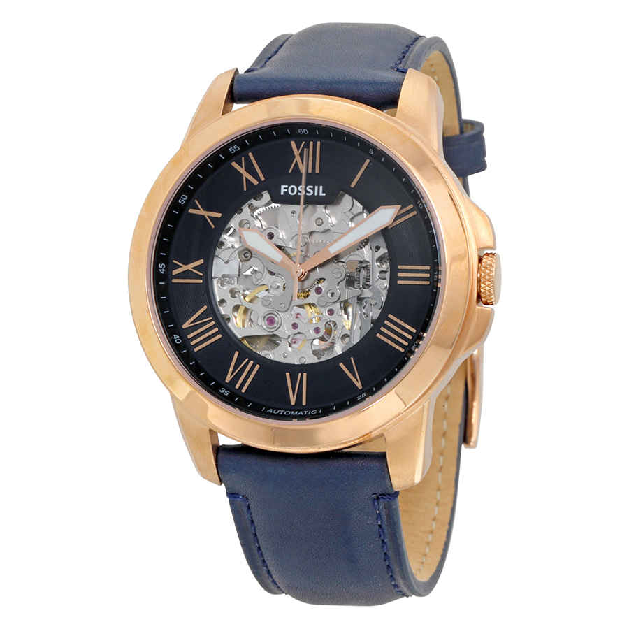 Click to view more detailed imagery on our partner's website Fossil Grant Automatic Navy Blue Skeleton Dial Mens Watch Me3102 In Blue,gold Tone,pink,rose Gold Tone