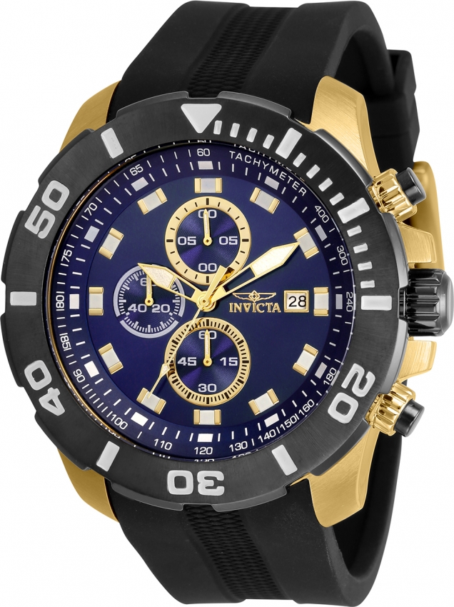 Click to view more detailed imagery on our partner's website Invicta Pro Diver Chronograph Quartz Blue Dial Mens Watch 30737 In Black,blue,gold Tone,yellow