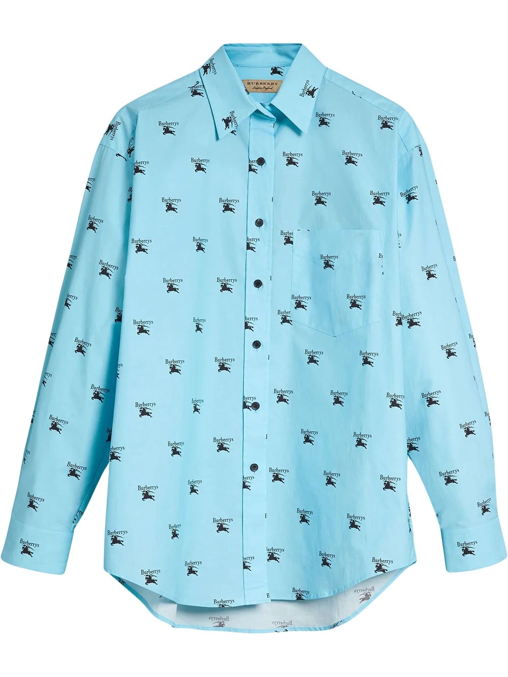 Burberry Ladies Sky Blue Logo Print Stretch Cotton Shirt