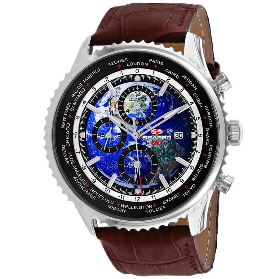 Seapro Meridian World Timer Gmt Blue Dial Mens Watch Sp7131 In Blue / Brown