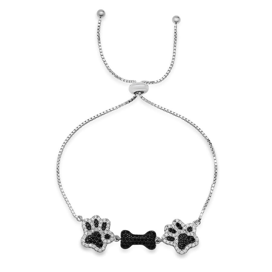 Kylie Harper Sterling Silver Cubic Zirconia  Cz Doggy Paw & Bone Adjustable Bracelet In Silver-tone