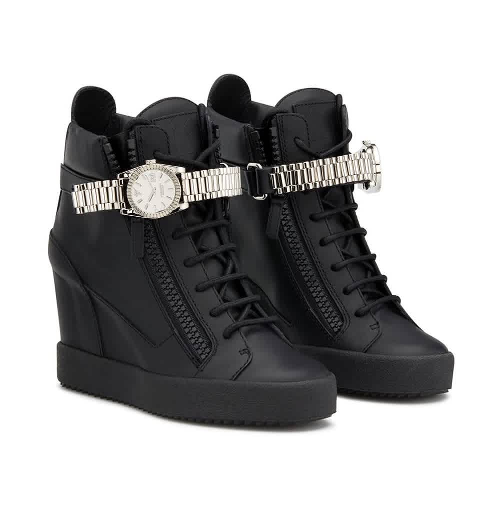 Giuseppe Zanotti Black Watch Strap Wedge Sneakers