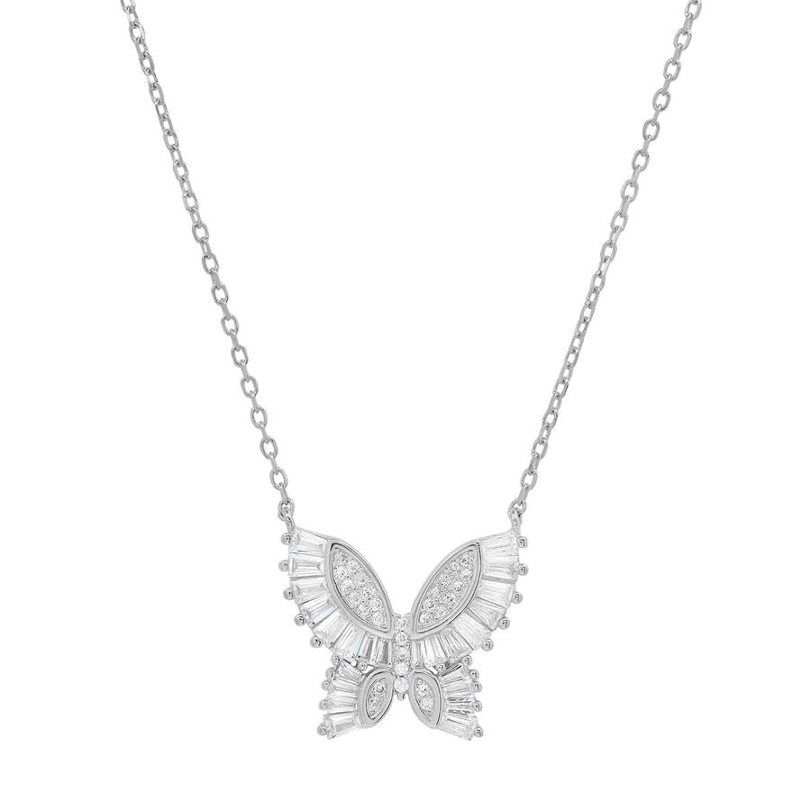 Kylie Harper Sterling Silver Diamond Cz Butterfly Necklace In Silver-tone
