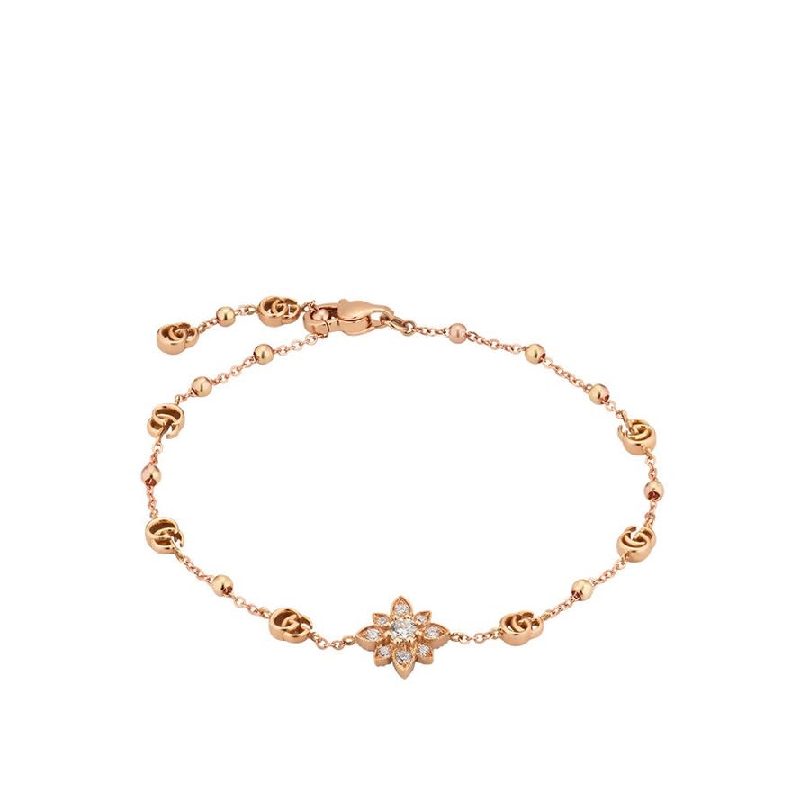 Shop Gucci Flora Rose Gold Station Bracelet With Diamonds 0.17ct In Rose Gold-tone