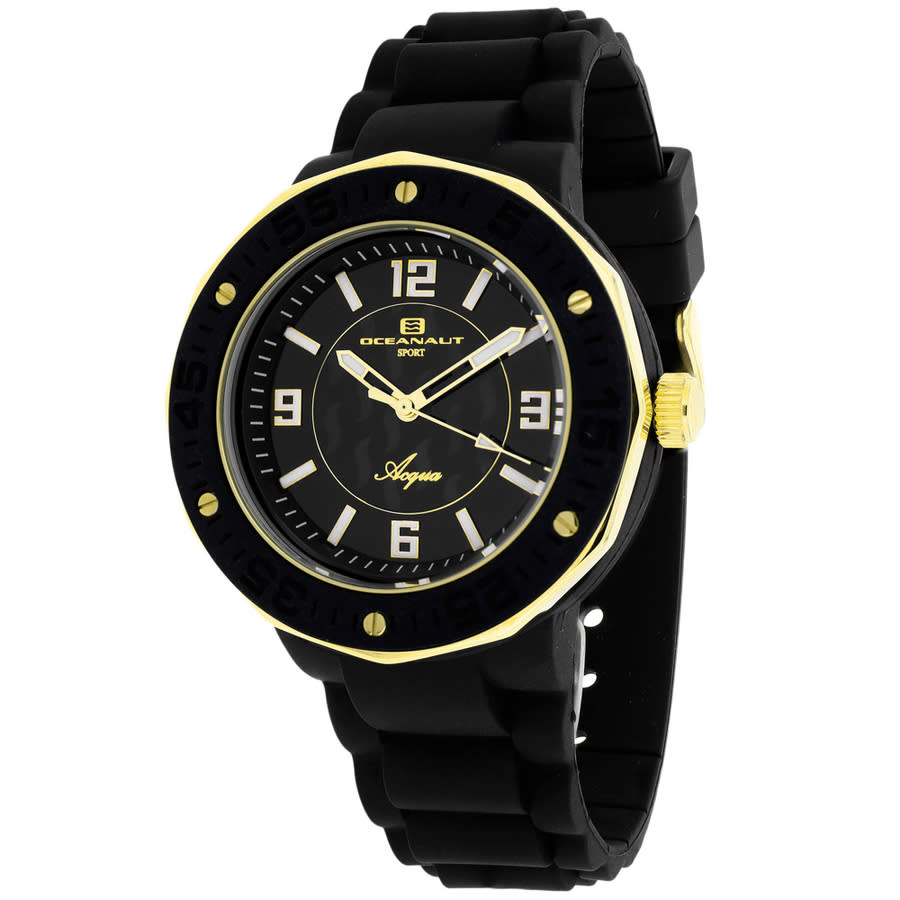 Shop Oceanaut Acqua Black Dial Black Rubber Strap Ladies Watch Oc0214 In Black / Gold