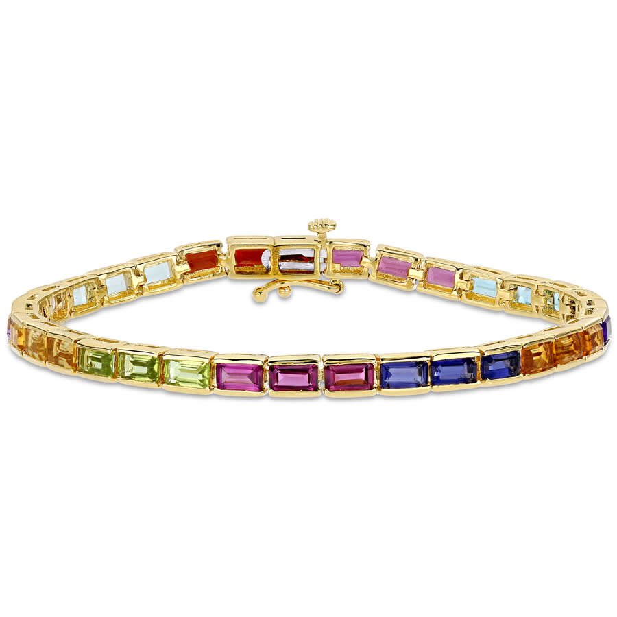 Amour 9 1/10 Ct Tgw Multi-gemstone Tennis Bracelet In Yellow Plated Sterling Silver